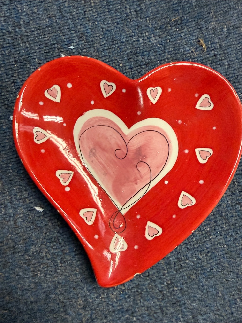 Heart-Shaped Red Decorative Ceramic Dish by